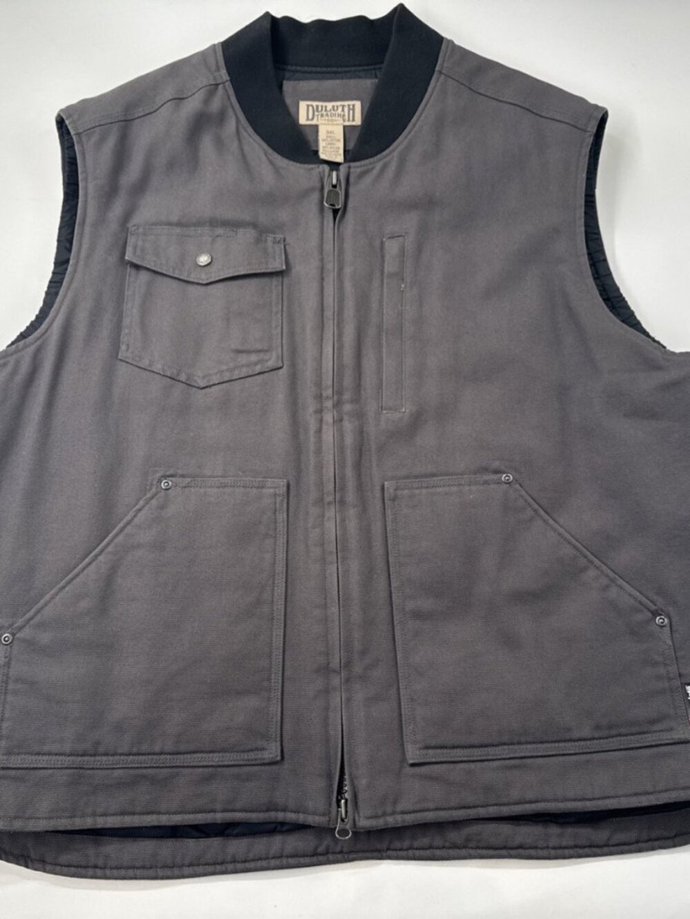 Duluth Trading Vest Fire Hose Men's 3XL Gray Canvas Insulated Lined Zip Workwear